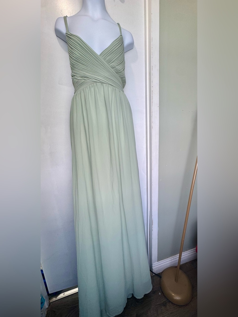 SHEIN Sage Green Pleated Wrap Maxi Dress